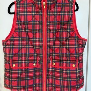 J. Crew Factory Red Plaid Quilted Vest, Holiday Outerwear
